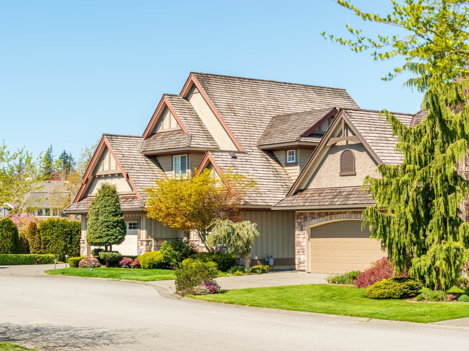 Suburban home on sunny day.